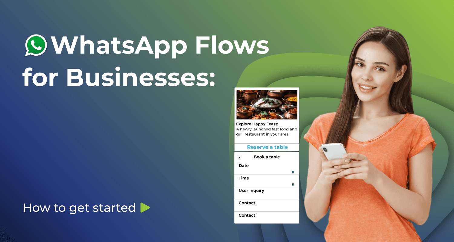 Illustration of a business using WhatsApp flows to streamline customer communication, showcasing step-by-step guidelines on how to set up and get started with workflows