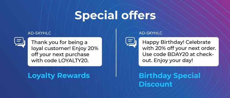 Image illustrating two use cases of Special Offers: Loyalty Rewards & Birthday Special Discount